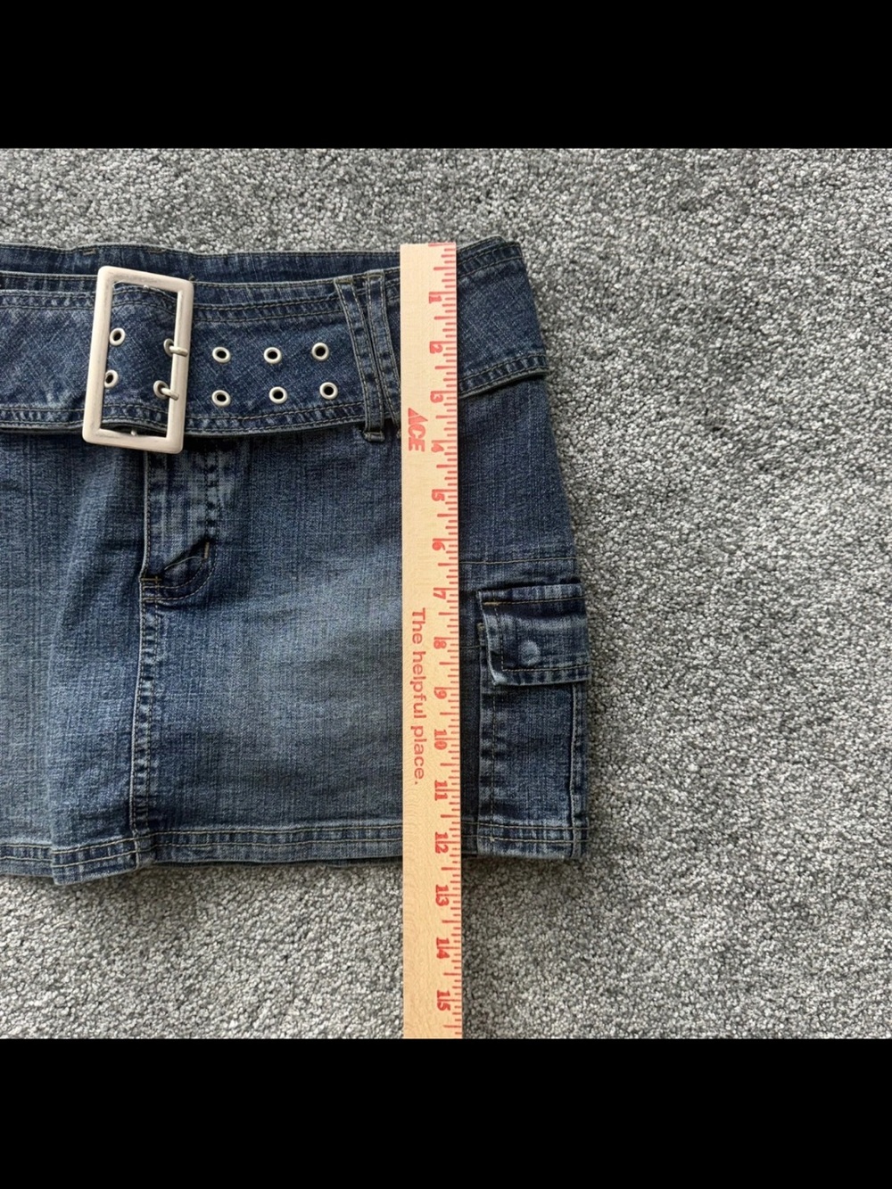 Denim Mini Skirt with Studded Belt and shorts - Blue vintage Y2K - Picture 5 of 6